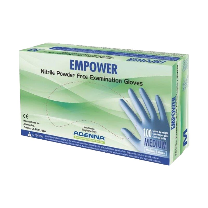 Adenna EPW445 Empower 8 Mil Powder-Free Nitrile Exam Gloves, Medical Grade, Blue, Medium, Box of 100 - Image 1